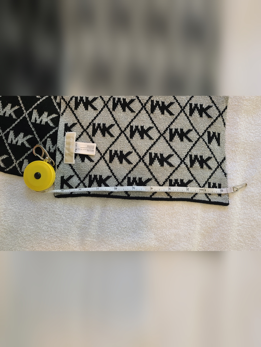 Michael Michael Kors Black&Silver Logo Monogram Scarf Metallic Sparkle - Picture 4 of 6